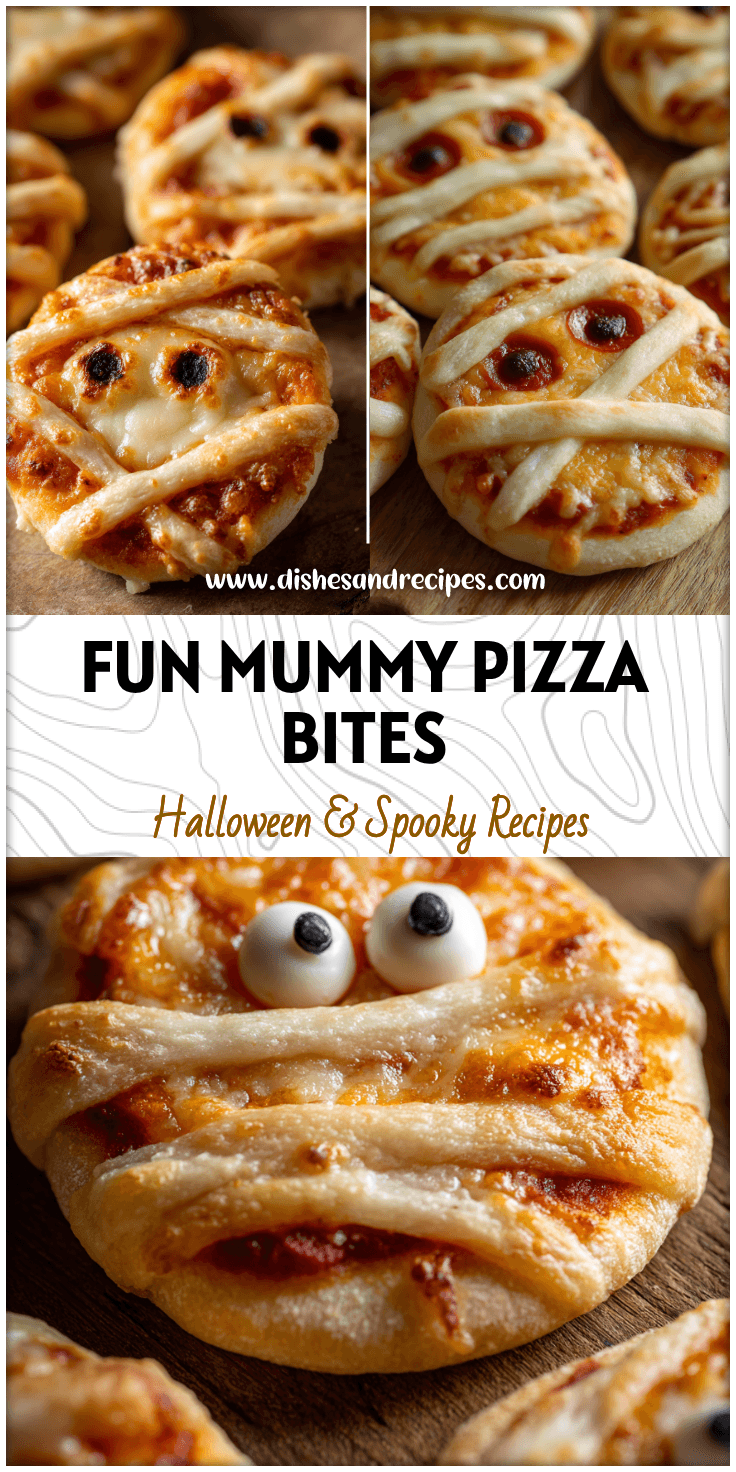 Mini mummy pizza bites with melted cheese wrapped like bandages served as Halloween food for party savoury.